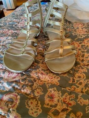 Stuart Weitzman 1 Gold & 1 Black Strappy Gladiator Sandals